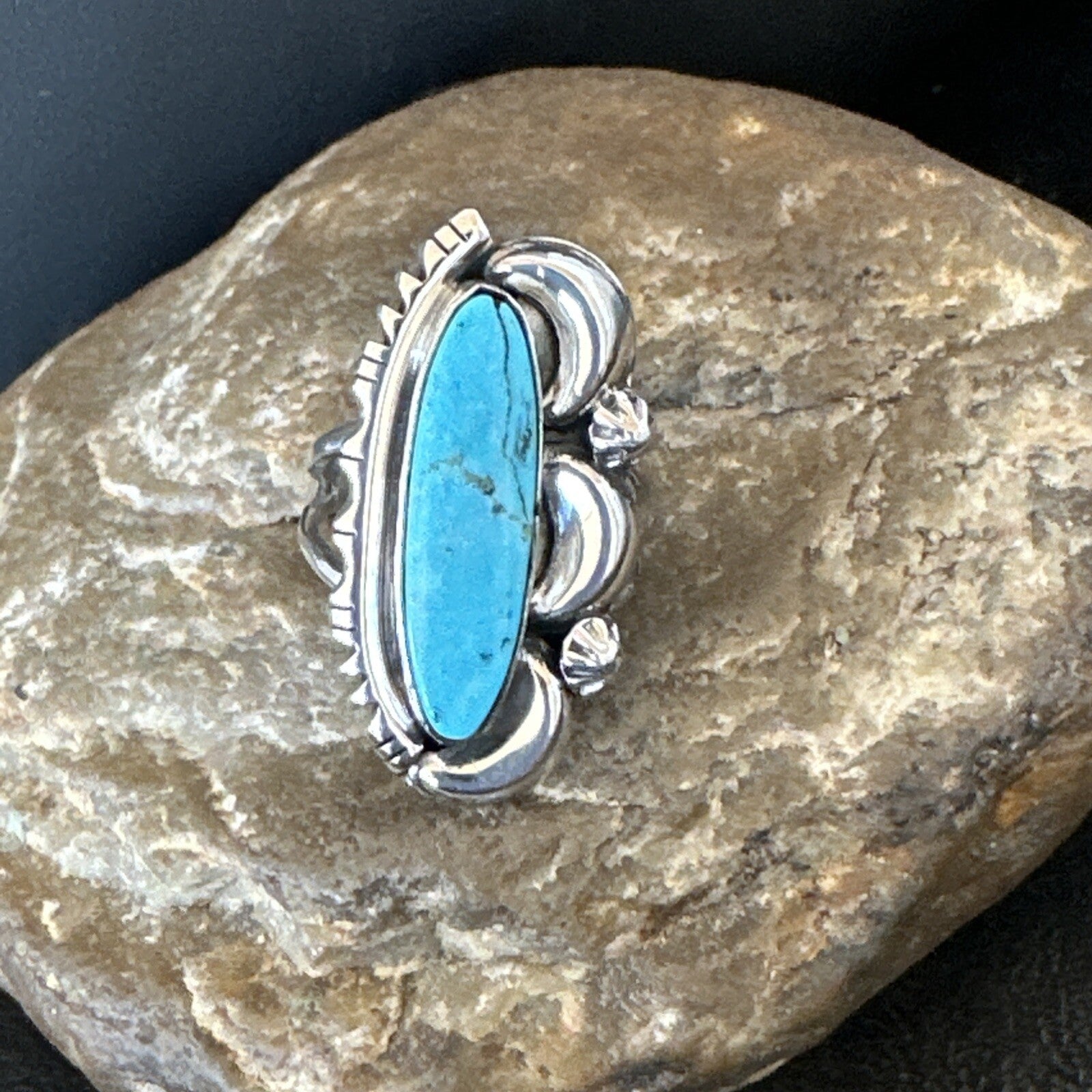 Blue Kingman Turquoise Navajo Sterling Silver Ring Size 7.5 18632
