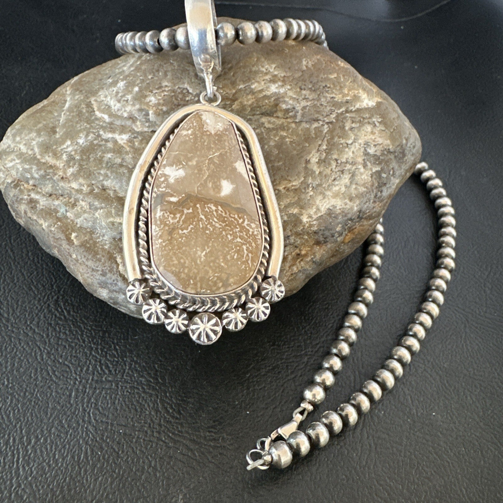 Wild Horse Turquoise Pendant Navajo Sterling Silver Necklace 17046