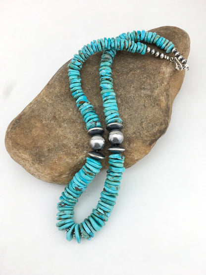Native Blue Graduated Turquoise Navajo Sterling Silver Necklace 20" 04809