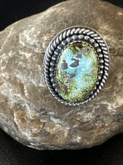Navajo Sterling Silver Green Royston Turquoise Ring Size 9 19619