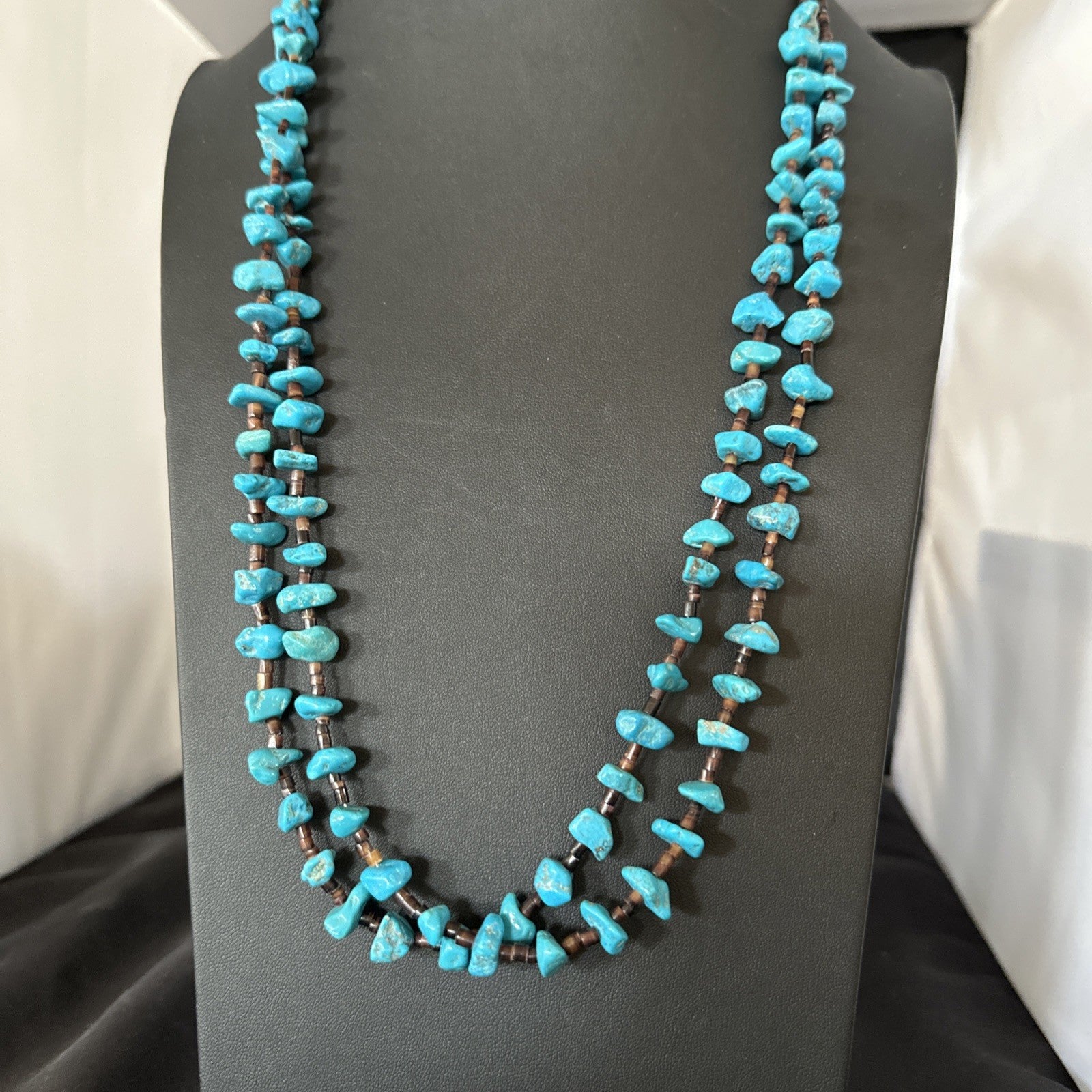 Santo Domingo Kingman Turquoise Heishi Sterling Silver Bead 30” Necklace 19553