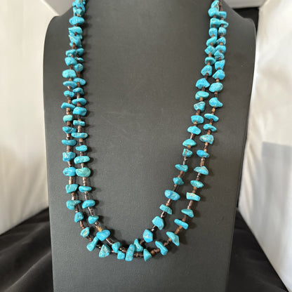 Santo Domingo Kingman Turquoise Heishi Sterling Silver Bead 30” Necklace 19553