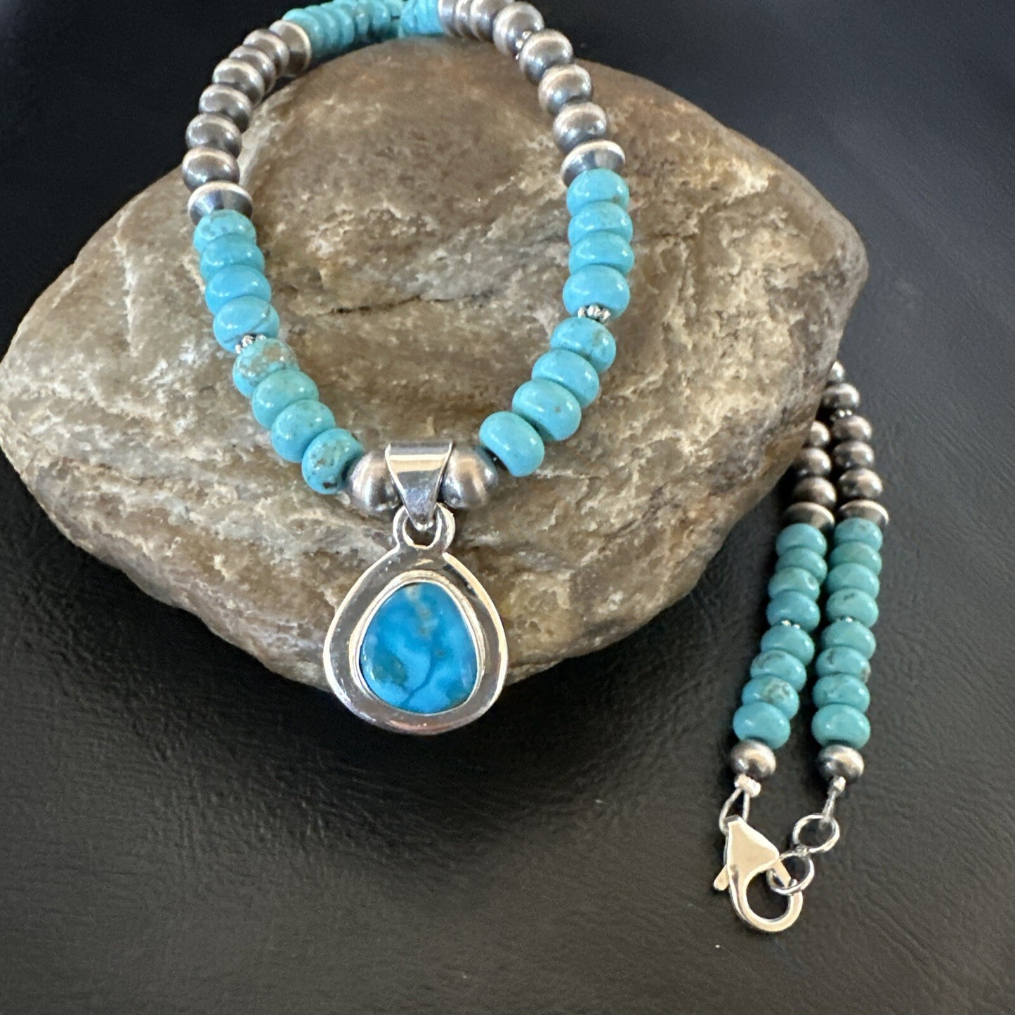 WoMens Blue Kingman Turquoise Pendant Navajo Sterling Silver Necklace 21" 17978