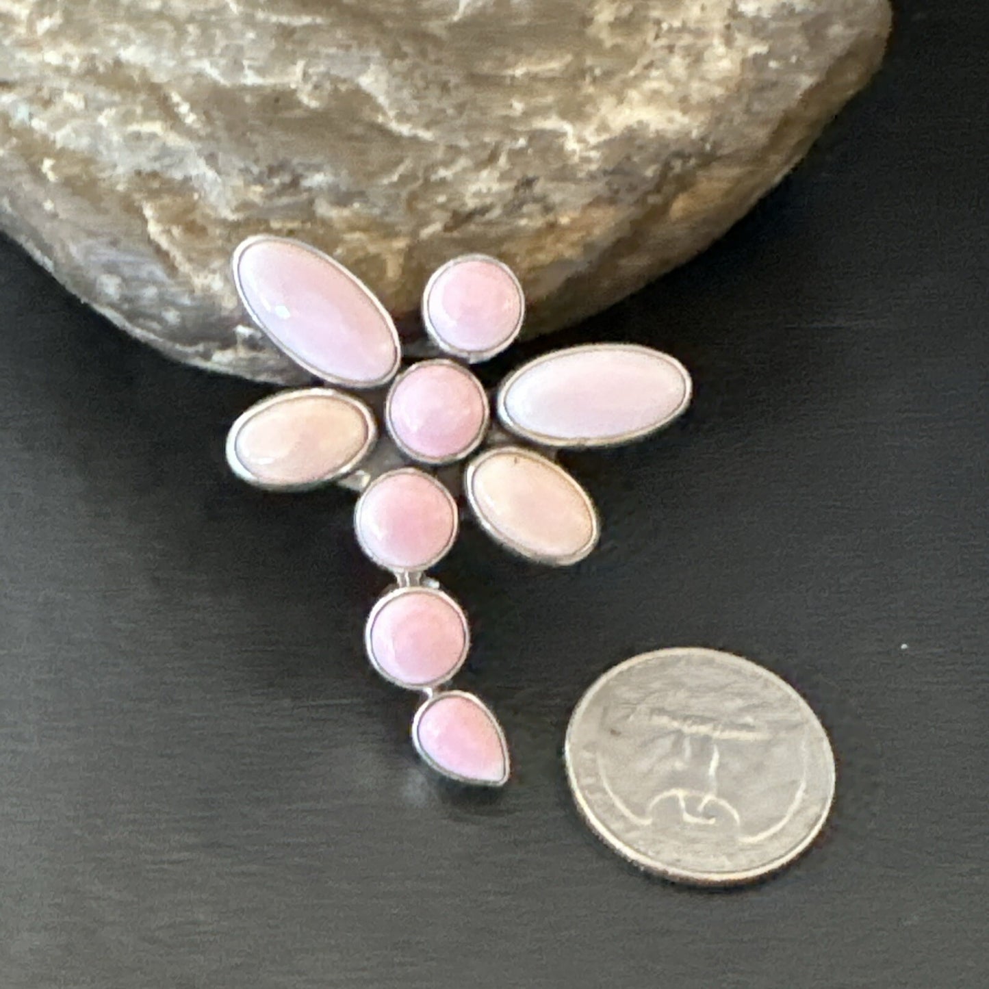 Gorgeous DragonFly Pink Conch Cluster Ring Handmade Adjustable Navajo Sz 8 18778