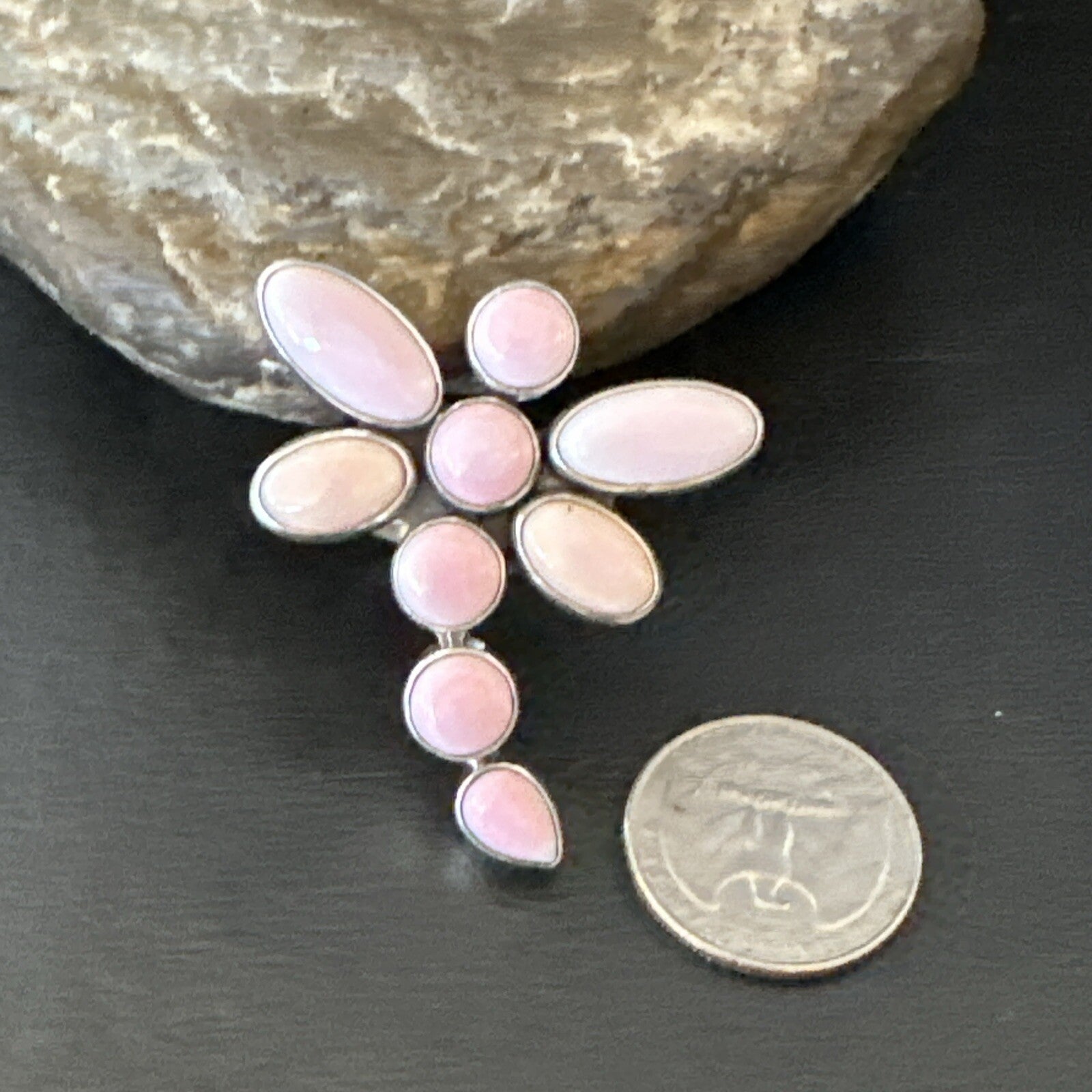 Gorgeous DragonFly Pink Conch Cluster Ring Handmade Adjustable Navajo Sz 8 18778
