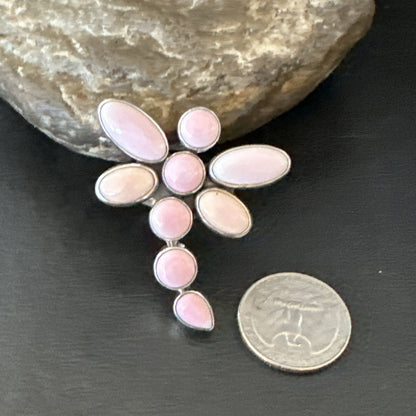 Gorgeous DragonFly Pink Conch Cluster Ring Handmade Adjustable Navajo Sz 8 18778