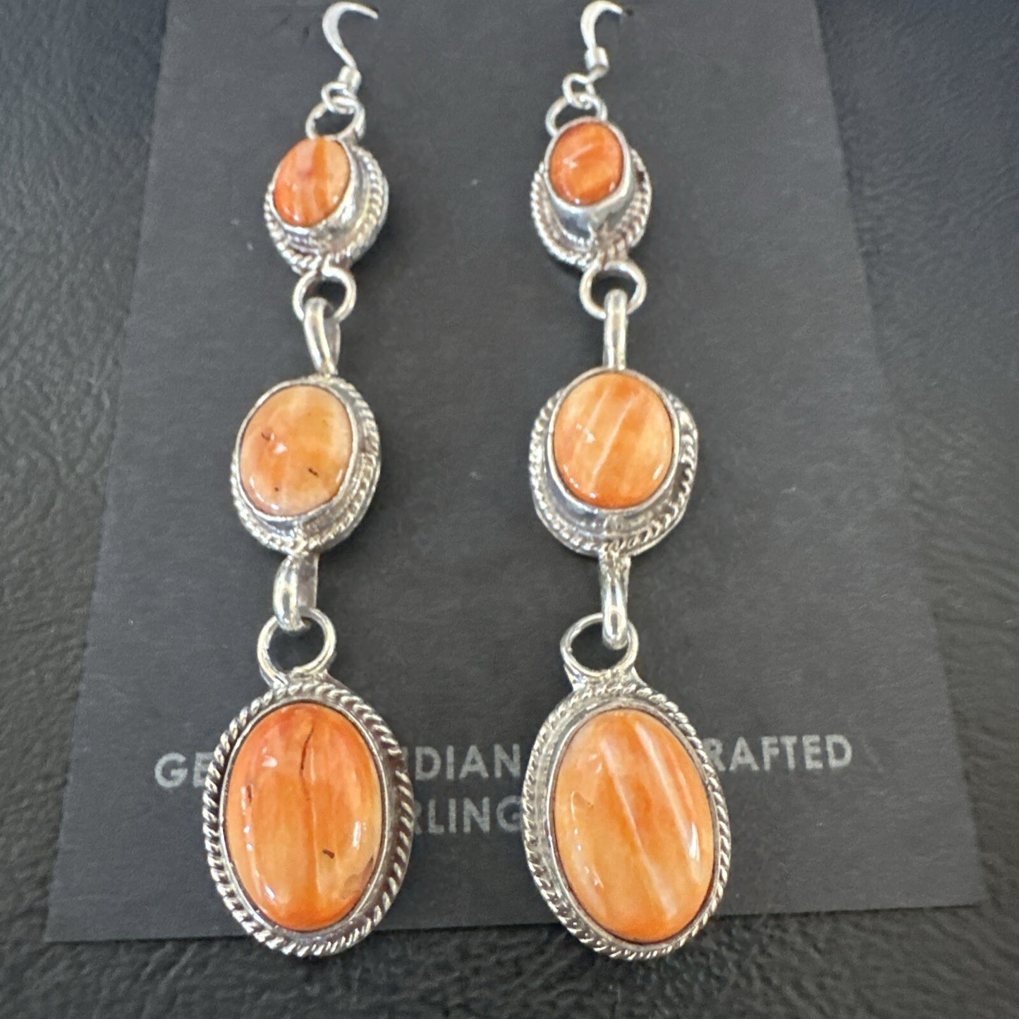 Native Navajo Sterling Silver Orange Spiny Oyster Dangle Earrings 1228