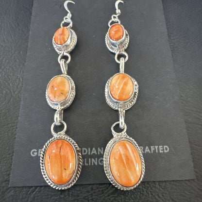Native Navajo Sterling Silver Orange Spiny Oyster Dangle Earrings 1228
