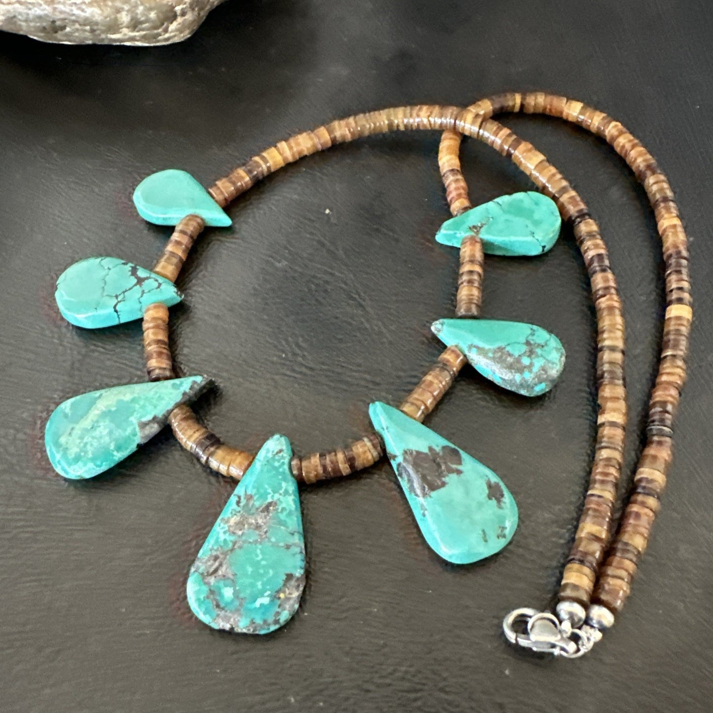 Southwestern Sterling Silver Blue Turquoise Shell 20" Necklace 19508