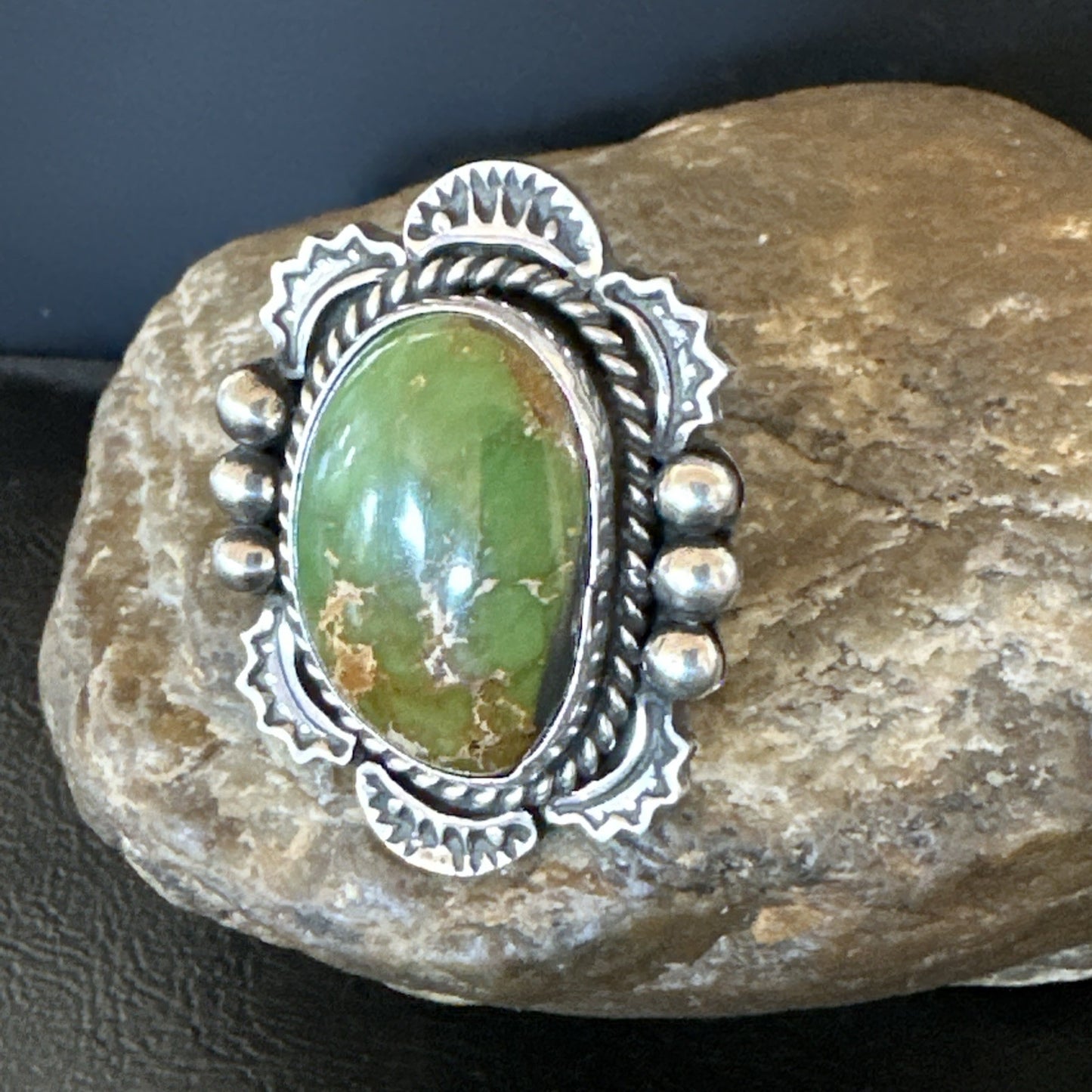 H Joe Womens Navajo Sterling Silver Green Turquoise Ring Size 6.5 19358