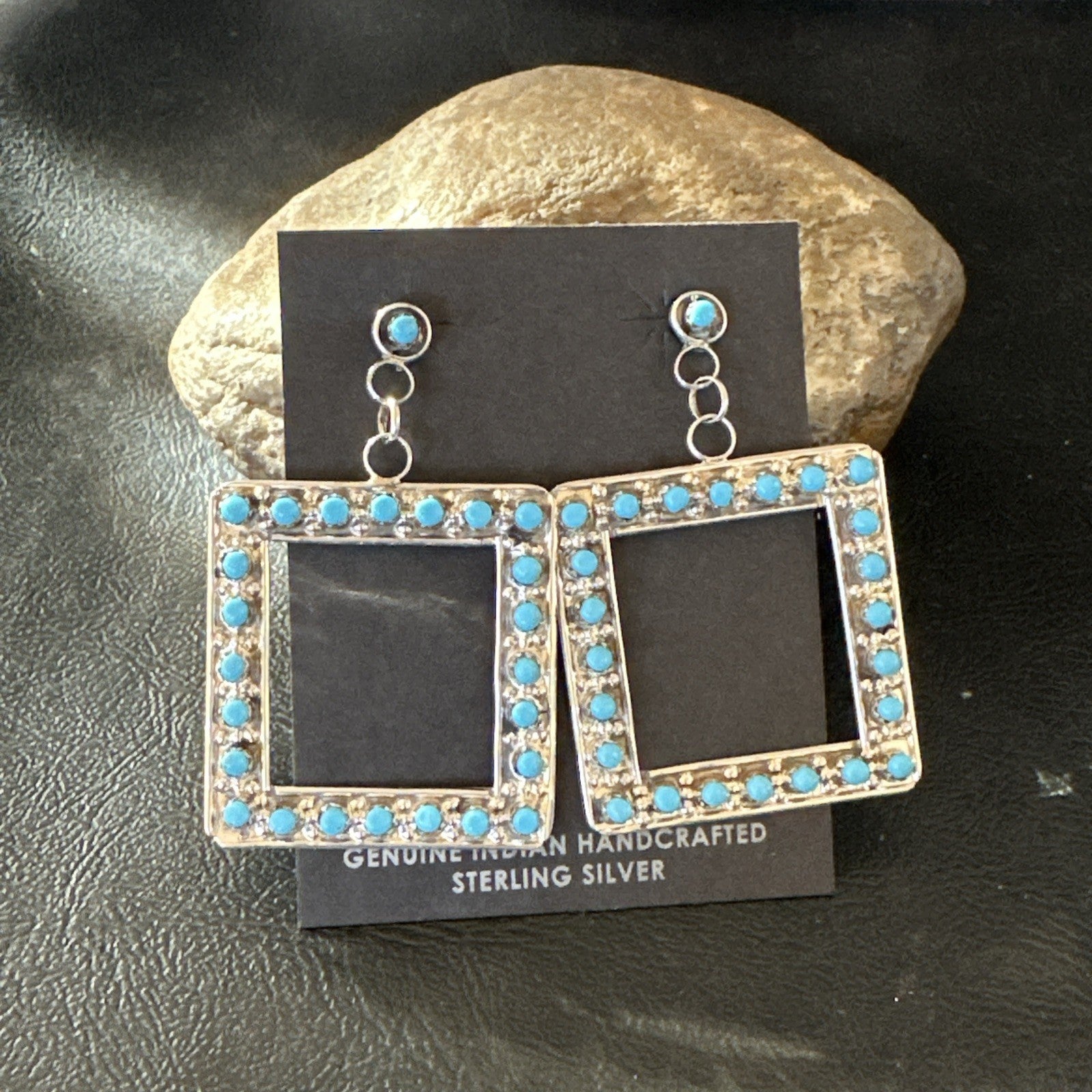 Zuni Petite Point Turquoise Cluster Earrings Sterling Silver Handmade 19771