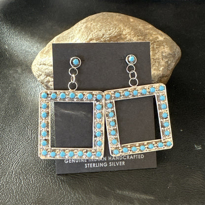 Zuni Petite Point Turquoise Cluster Earrings Sterling Silver Handmade 19771