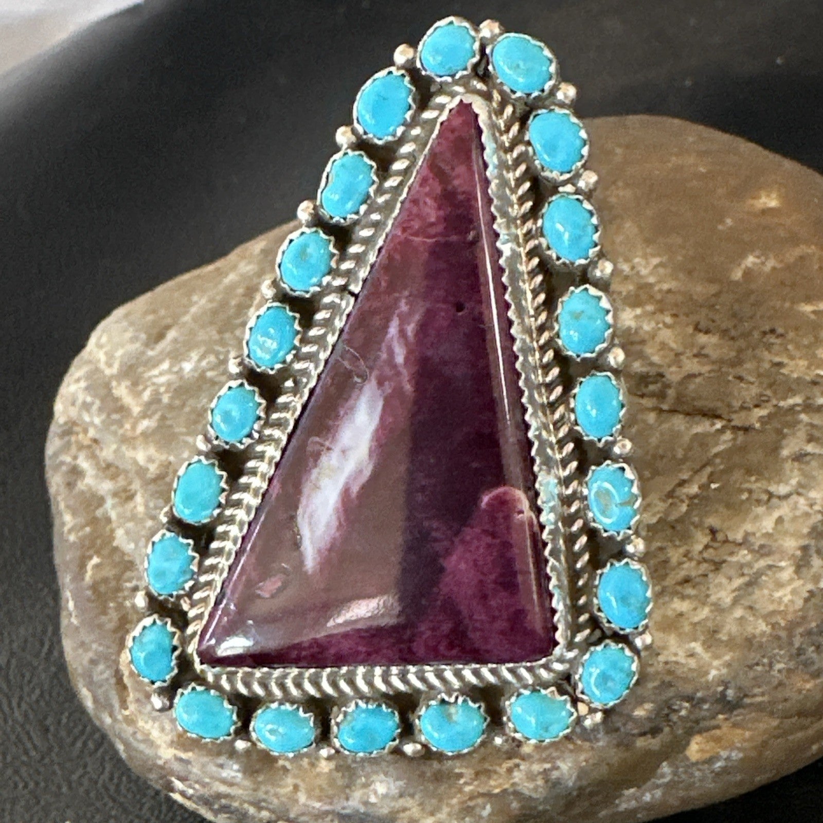 Statement Cluster Turquoise Purple Spiny Navajo Sterling Silver Ring Sz 10 19103