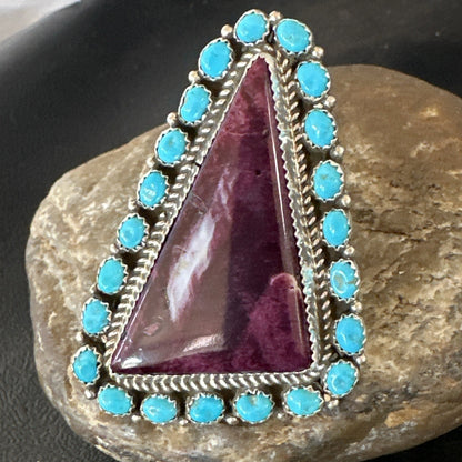 Statement Cluster Turquoise Purple Spiny Navajo Sterling Silver Ring Sz 10 19103