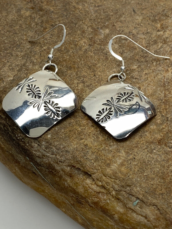 Navajo Stamped Earrings | Sterling Silver | Authentic Native American Handmade | 19756