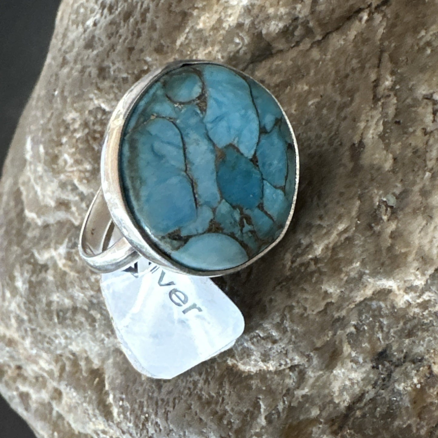 Blue Turquoise#8 Southwestern Sterling Silver Ring Size 7 19741