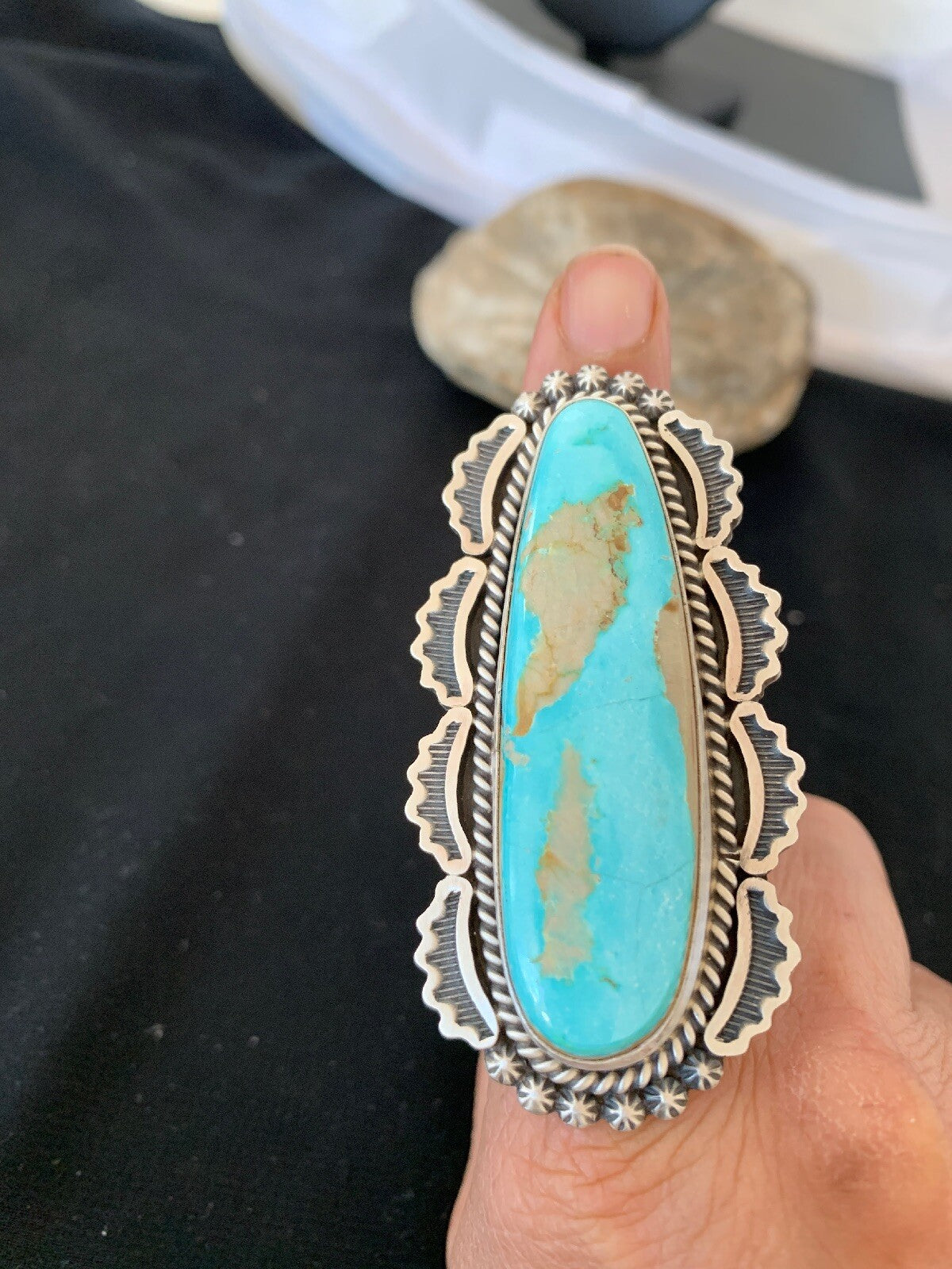 Blue Royston Turquoise Navajo Indian Sterling Silver Ring Size 9 3105