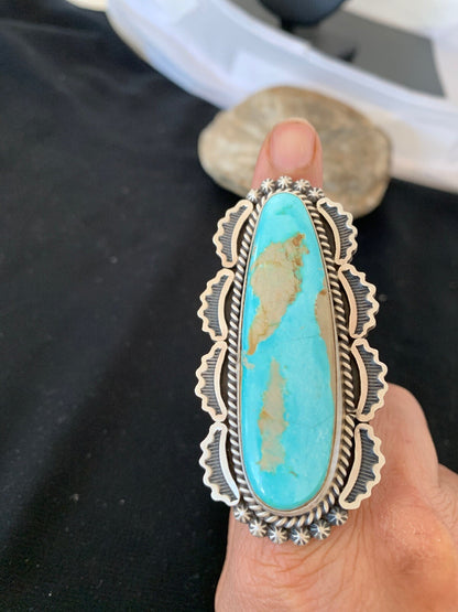 Blue Royston Turquoise Navajo Indian Sterling Silver Ring Size 9 3105