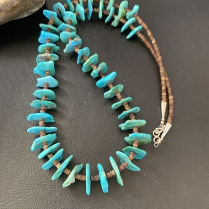 Navajo Sterling Silver Kingman Turquoise Shell Necklace 26" 11817