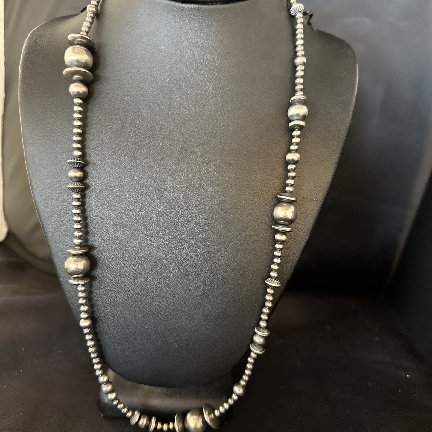 Native American Sterling Silver Navajo Pearls Mixed Beads 24" Necklace 92308