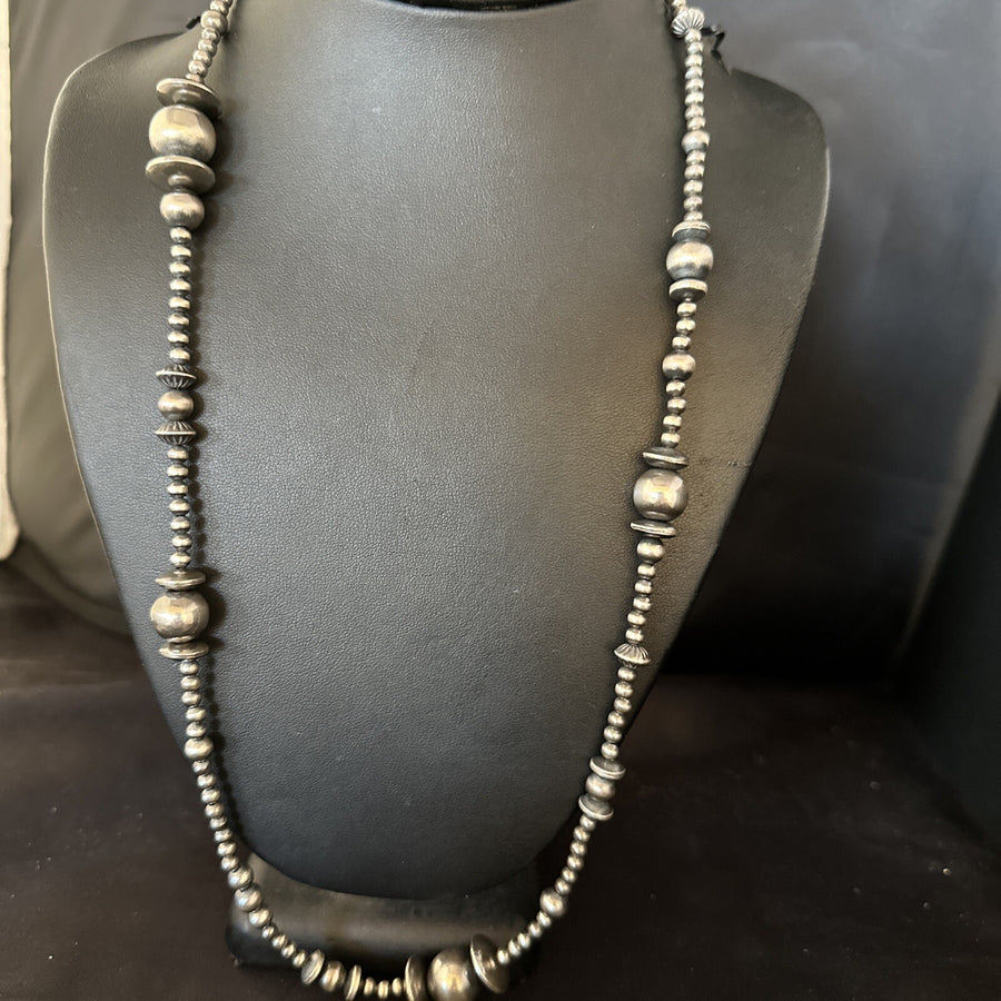 Native American Sterling Silver Navajo Pearls Mixed Beads 24" Necklace 92308
