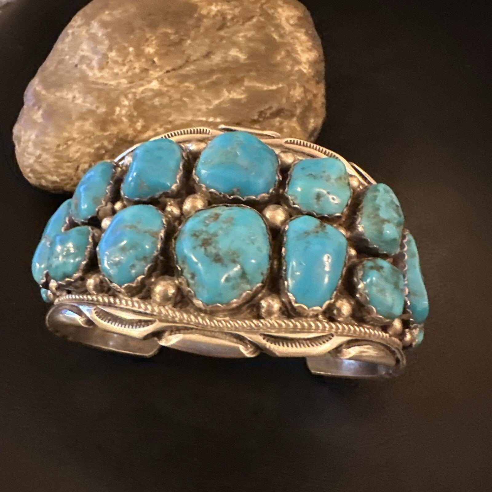 Sleeping  Beauty Kingman Turquoise Navajo Sterling Silver Cuff Bracelet 18138