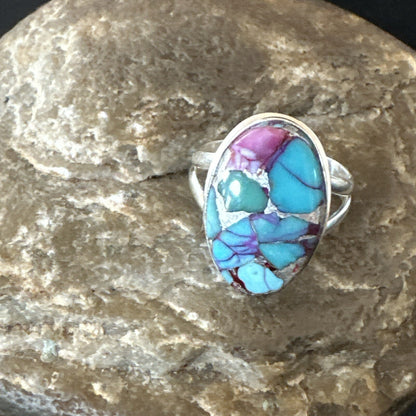 Blue Turquoise Spiny Oyster Southwestern Sterling Silver Ring Size 9 18462
