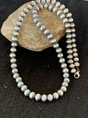 8mm Navajo Pearls 23"Single Strand Necklace | Sterling Silver | Authentic Native American Handmade