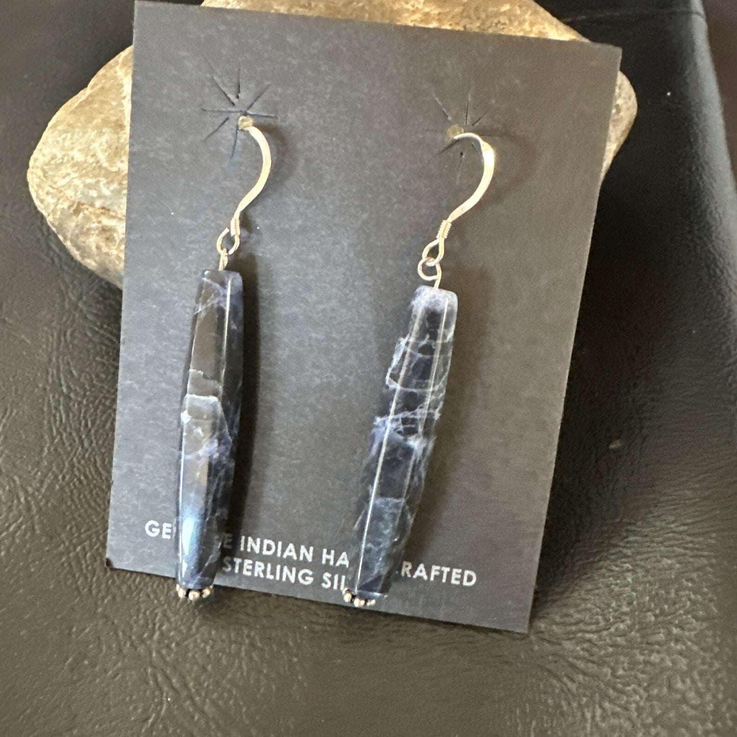 Navajo Blue Labradorite Sterling Silver Dangle Bead Earrings 2041