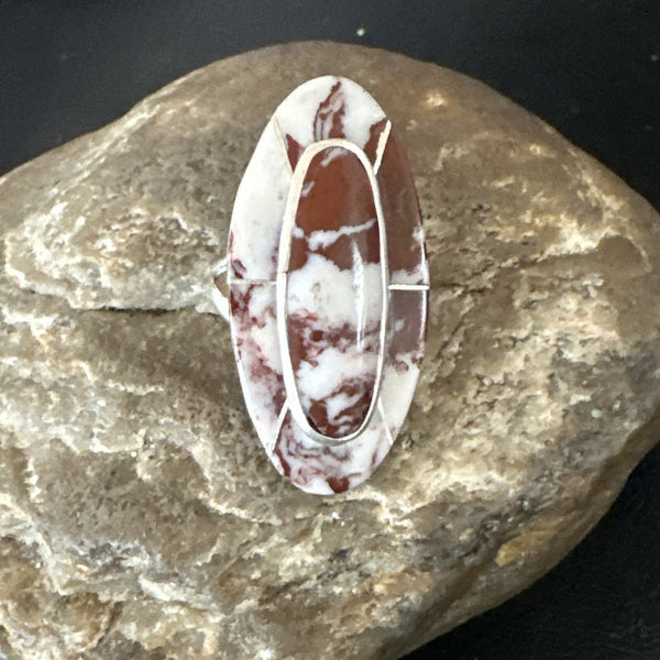 Men's Women's Wild Horse Turquoise Inlay Navajo Ring Sz 6.5 | Sterling Silver | Authentic Native American Handmade | 18768