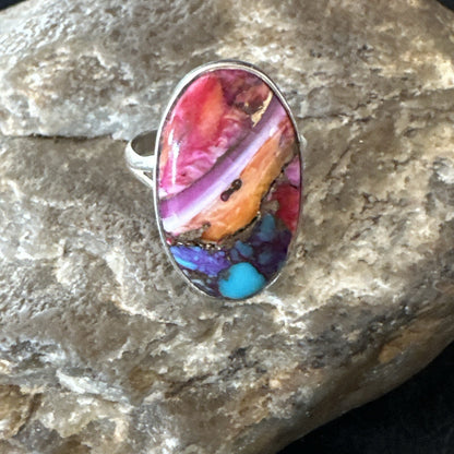 Blue Turquoise Spiny Oyster Southwestern Sterling Silver Ring Size 8 18479