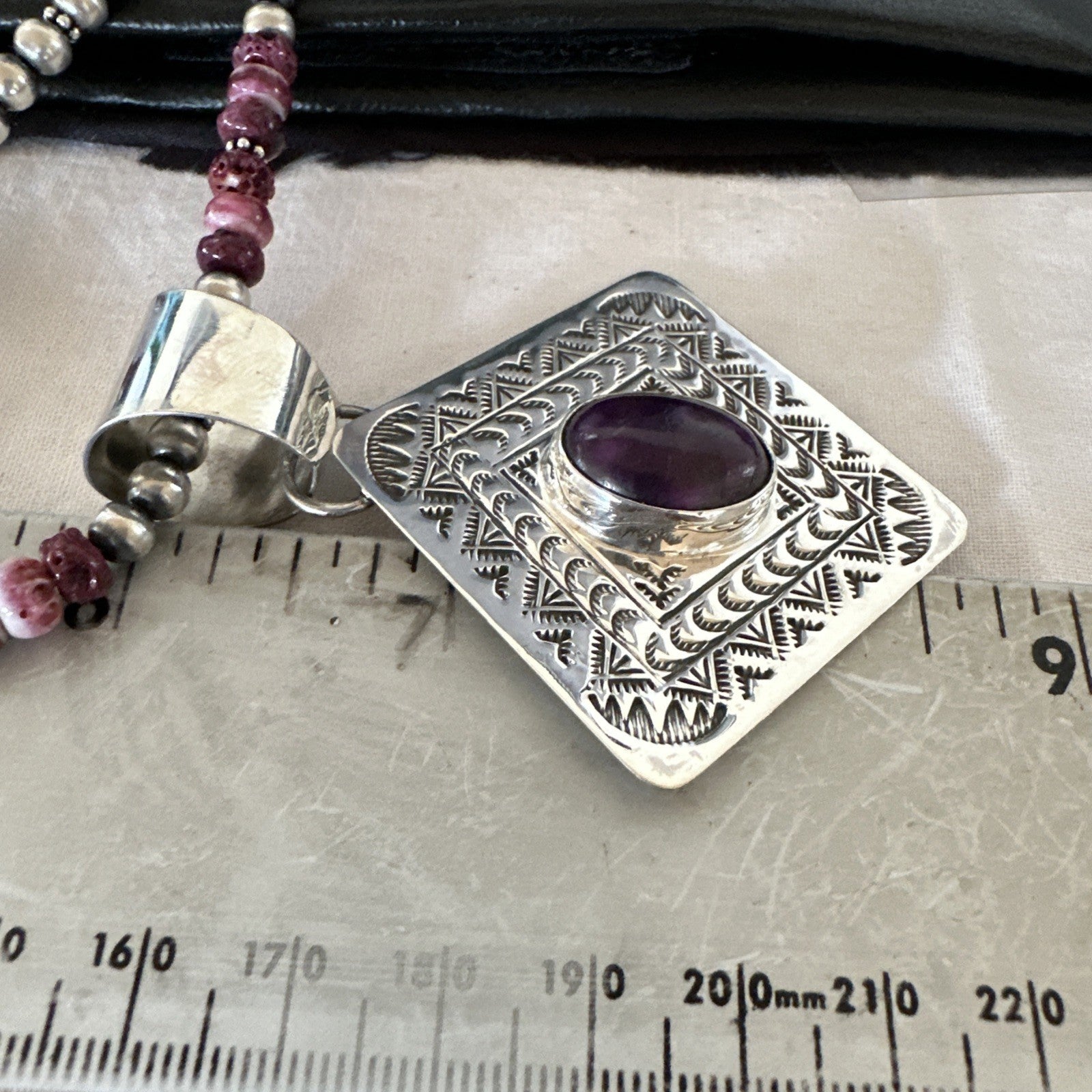 H Joe Purple Spiny Oyster Pendant Navajo Sterling Silver Necklace 19483