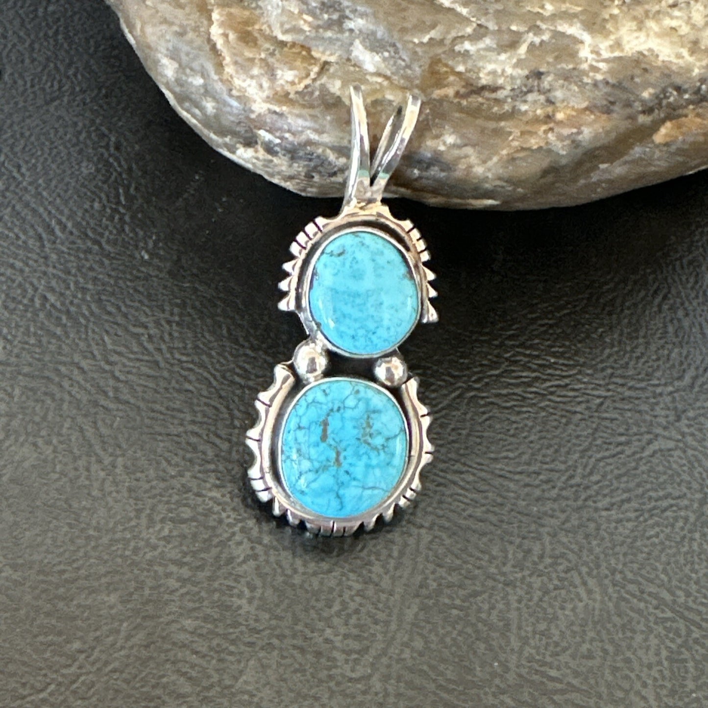 Blue Turquoise 2 Stone Navajo Sterling Silver Cluster Pendant Only 18350