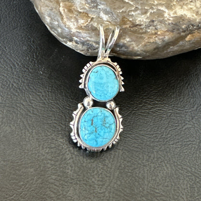 Blue Turquoise 2 Stone Navajo Sterling Silver Cluster Pendant Only 18350