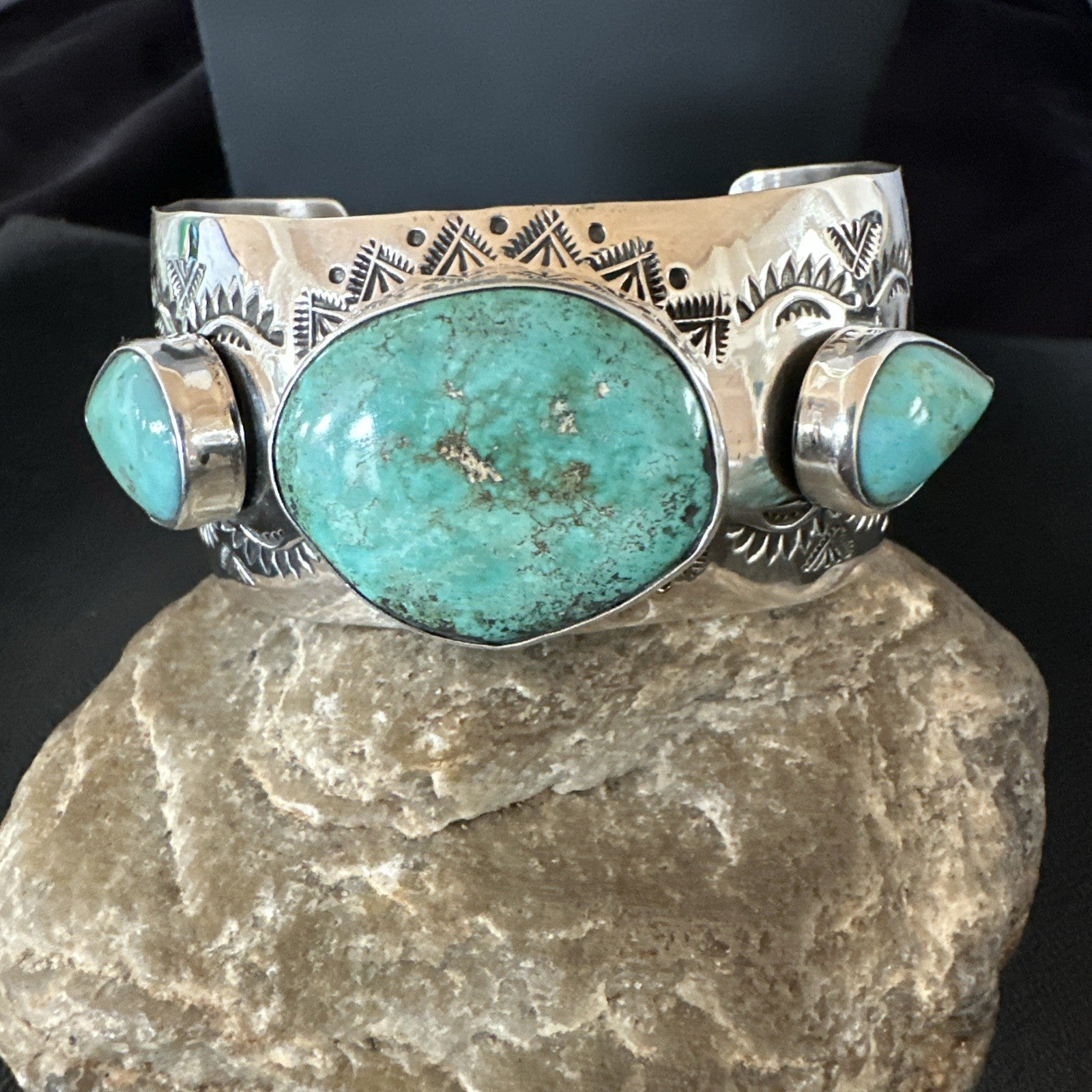 XL Mens Blue Green Turquoise Navajo Sterling Silver Cuff Bracelet 8" 19505