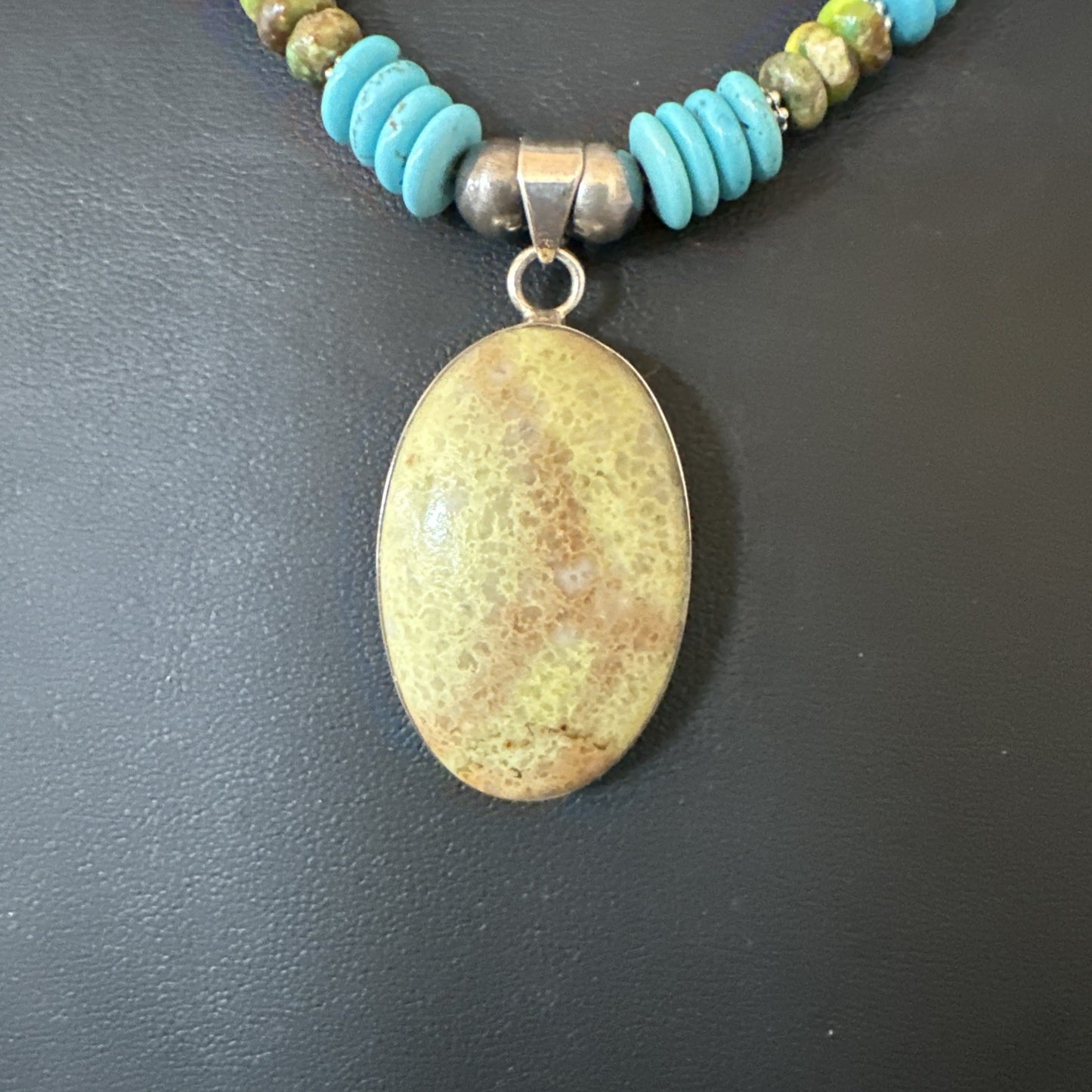 Green Gaspeite Pendant Blue Turquoise Navajo Sterling Silver Necklace 20" 19670
