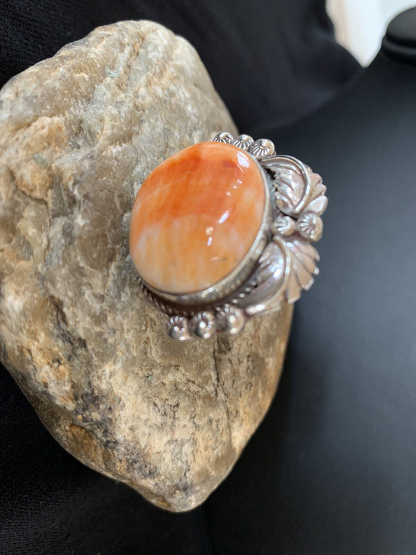 Orange Spiny Oyster Navajo Ring Size 10.5 | Sterling Silver | Authentic Native American Handmade | 14694