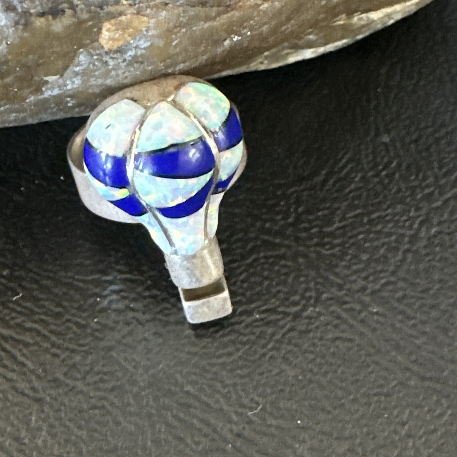 Navajo Balloon Blue Lapis White Opal Inlay Band Ring Sz 6 18188