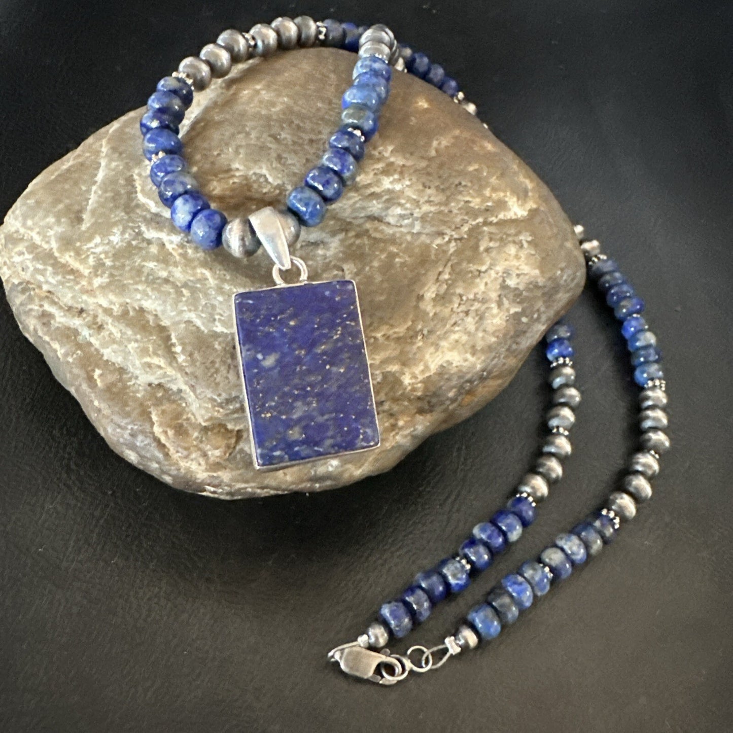 Blue Lapis Pendant Navajo Pearls Sterling Silver Necklace 20” 18688