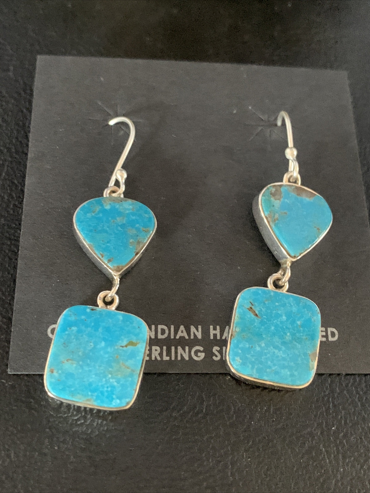 Blue Kingman Turquoise Navajo Sterling Silver Dangle Earrings 14074