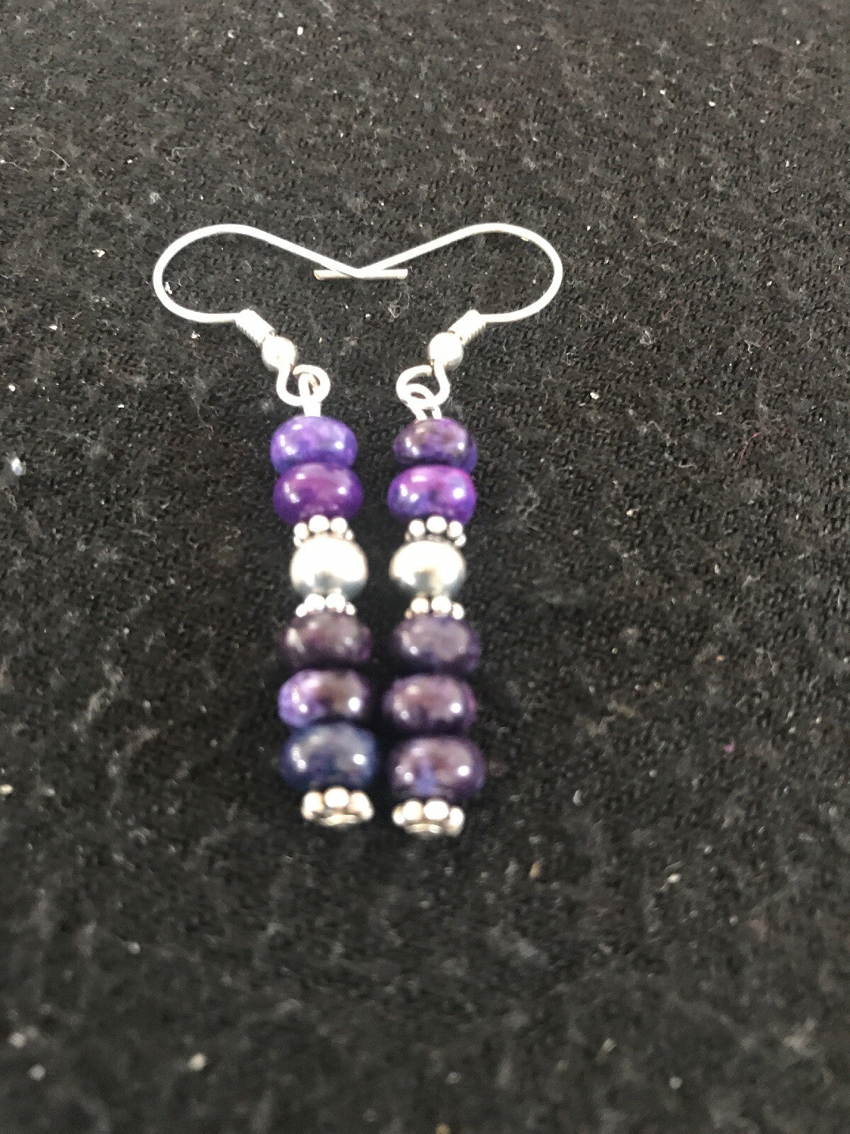Navajo Purple Stone Sterling Silver Dangle Bead Earrings 1" 10059