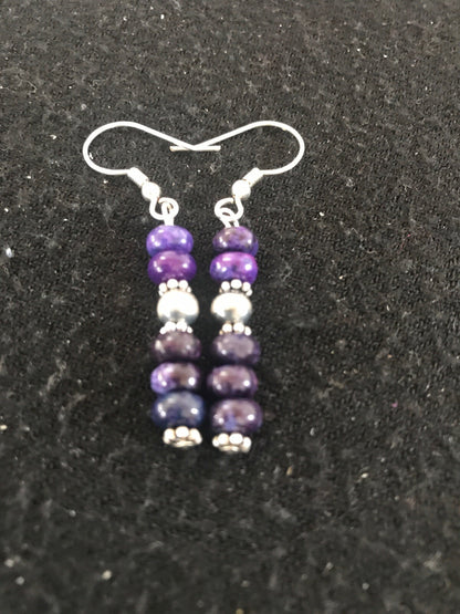 Navajo Purple Stone Sterling Silver Dangle Bead Earrings 1" 10059
