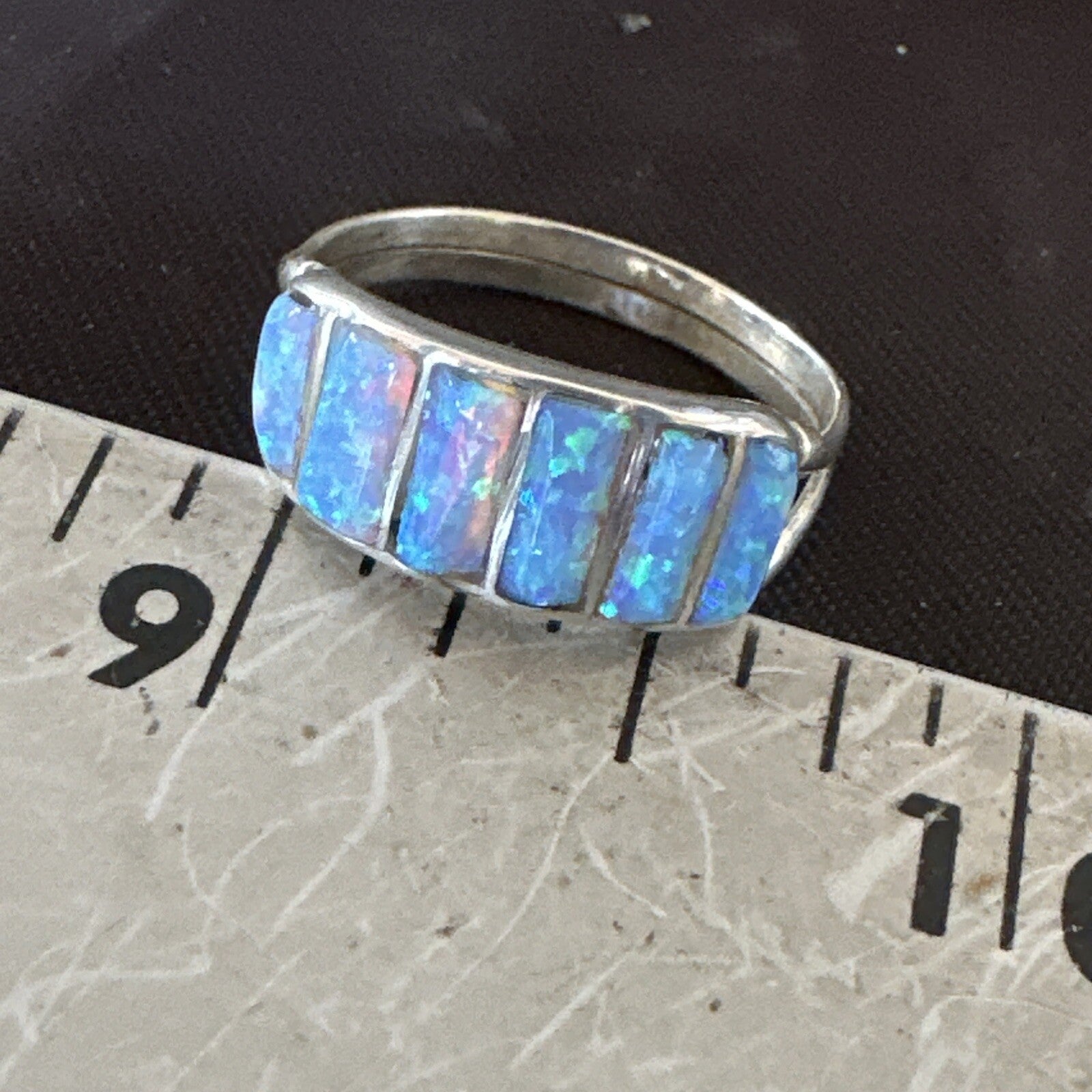Blue Opal Navajo Sterling Silver Inlay Ring Size 8.5 18712