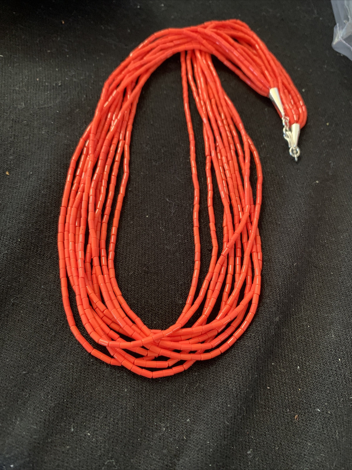 Red Coral Stabilized Heishi 10 Strands Sterling Silver Necklace 20” 14817