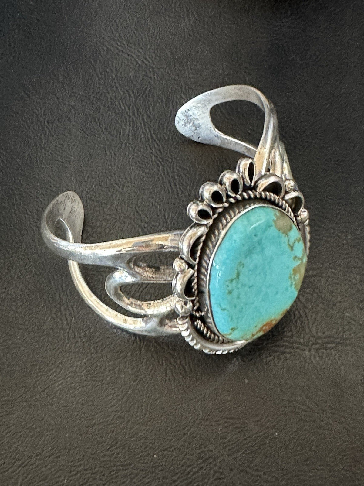 Mens Womens Tufa Blue Turquoise#8 Navajo Sterling Silver Cuff Bracelet 7.7"19450