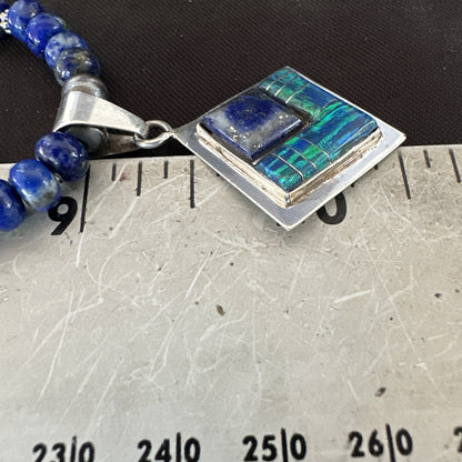 Mens Womens Blue Lapis Opal Navajo Sterling Silver Pendant Necklace 21”18339