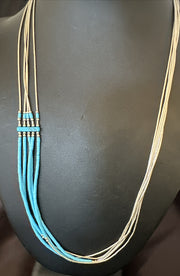 Blue Turquoise 5 Strand Heishi Liquid Necklace | Sterling Silver | Authentic Native American Handmade | 17854