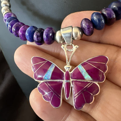 Butterfly Purple Stone Opal Pendant Navajo Sterling Silver Necklace 18732