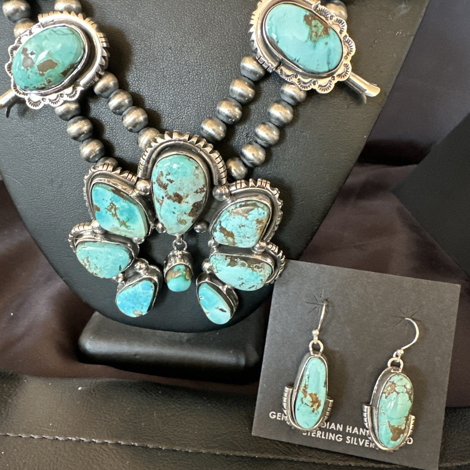 Royston Turquoise Navajo Squash Sterling Silver Naja Necklace Earrings 18237