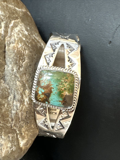 Green Royston Turquoise Navajo Sterling Silver Cuff Bracelet 17856